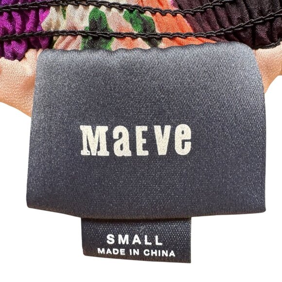 Maeve Anthropologie Skirt Silk Purple Watercolor‎ Elastic Waistband A-Line SM - Picture 3 of 4